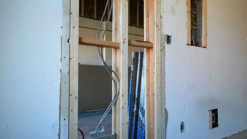 Lower drywall cut out and removed during a contaminated water cleanup